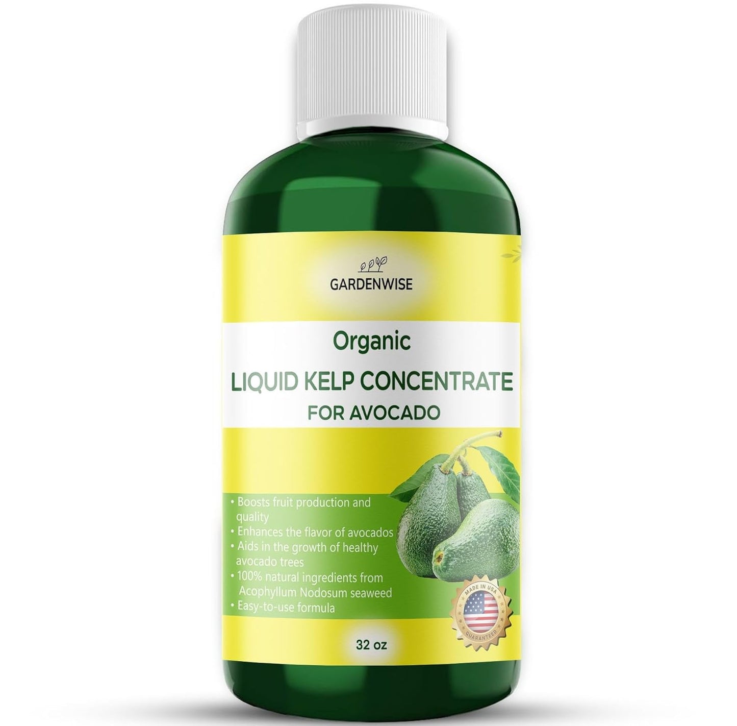 Organic Premium Kelp Seaweed Fertilizer - Liquid Plant Food - Nutrient-Rich Soil Enhancer - Improves Fruit Yield and Quality - Natural Plant Food for Avocado Tree (32 OZ)