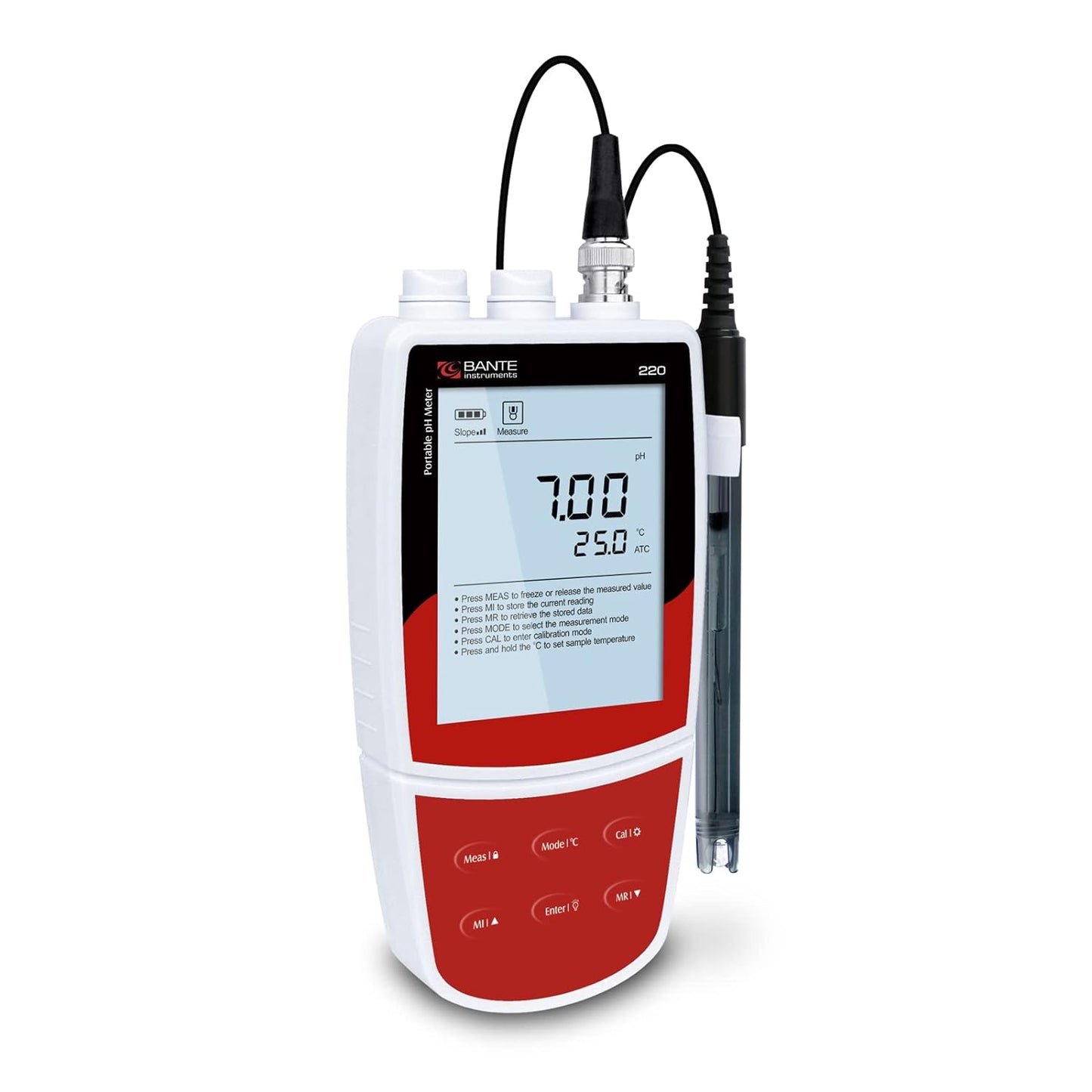 Bante 220 Portable pH Meter, ±0.01 pH Accuracy, 3 Points Calibration, Automatic Temperature Compensation, Auto-Read Measurement Endpoint, 100 Sets of Data Storage