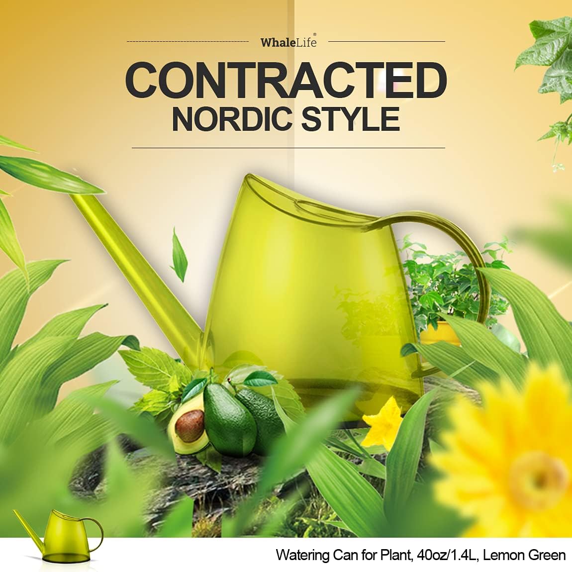 WhaleLife Indoor Watering Can for House Bonsai Plants (1.4L, Green Lemon)