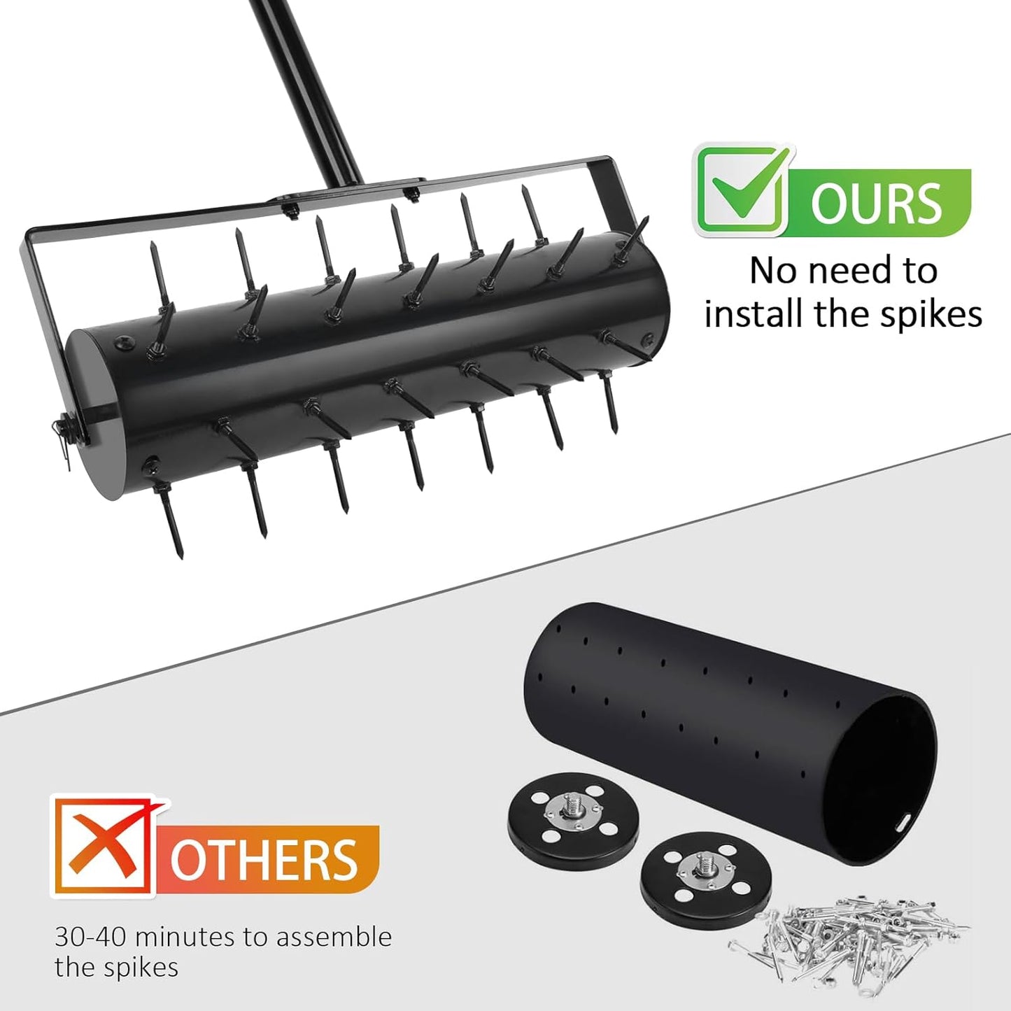 Rolling Lawn Aerator, 42 Spikes Pre-Assembled, Heavy Duty Grass Aerator Tool with Adjustable Handle, Push Grass Aerator for Lawn Care and Healthy Growth