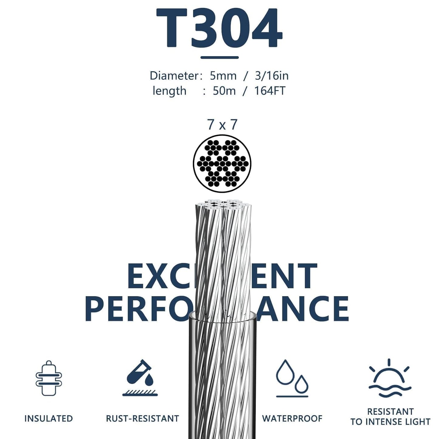 3/16 Wire Rope Kit, 165ft Vinyl Coated Galvanized Steel Cable with M5 Turnbuckles for Cables Wire, Rope Clamp & Thimble, 7X7 Strand Aircraft Cable for Anchored Shed, Fencing, Sunshade