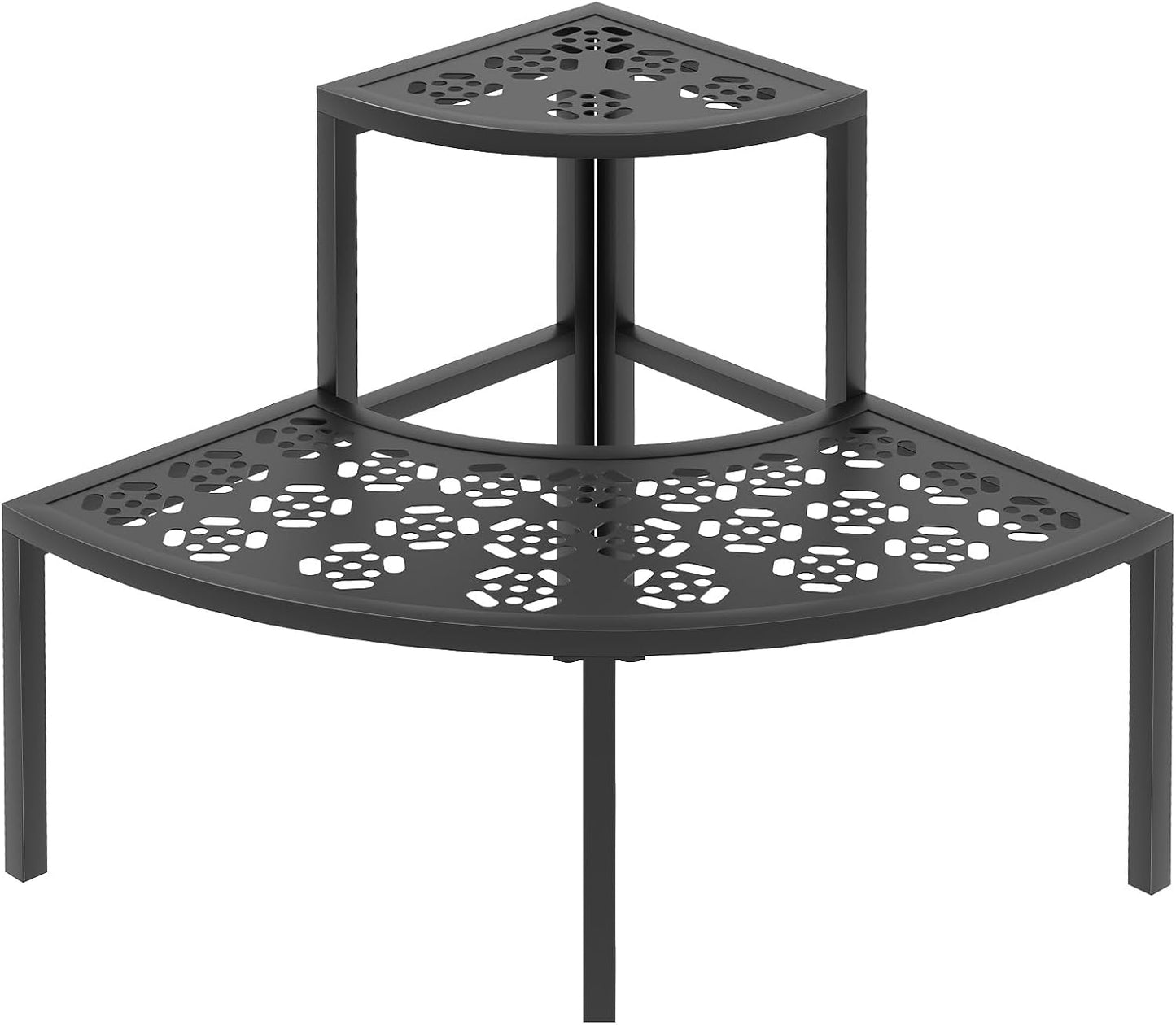 aboxoo 2 Tier Plant Stand Flower Pot Rack for Patio,Metal Stair-Step Style Corner Shelf Planters,Hevay Duty Plant Stand,Quarter Round Display Holder for Indoor Outdoor Use(Black)