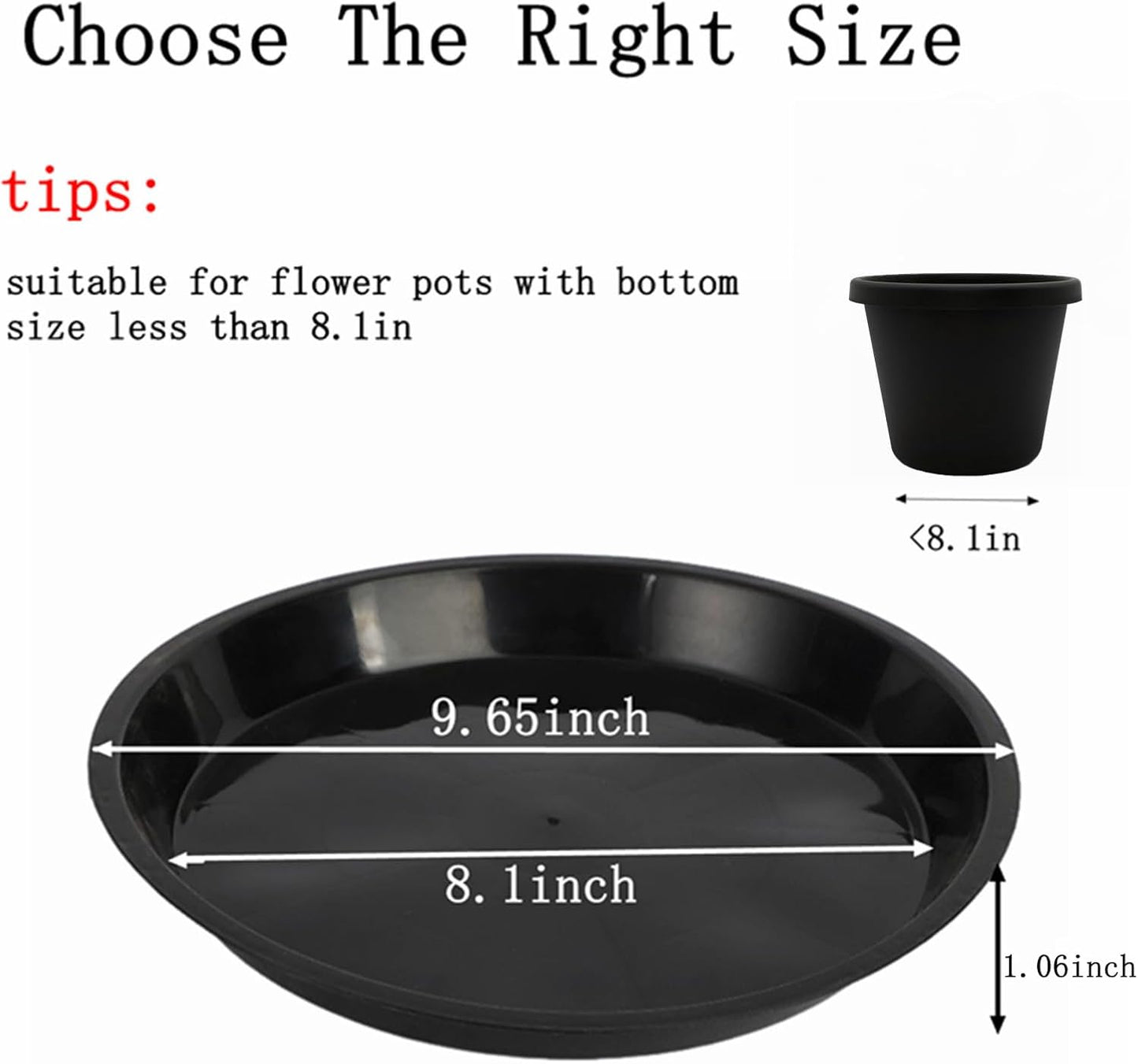8 Pack Plant Saucer 10 Inch Plastic Plant Tray, Sturdy and Durable Flower Pot Container Accessories Plant Pot Saucers for Indoor and Outdoor (10Inch, Black)