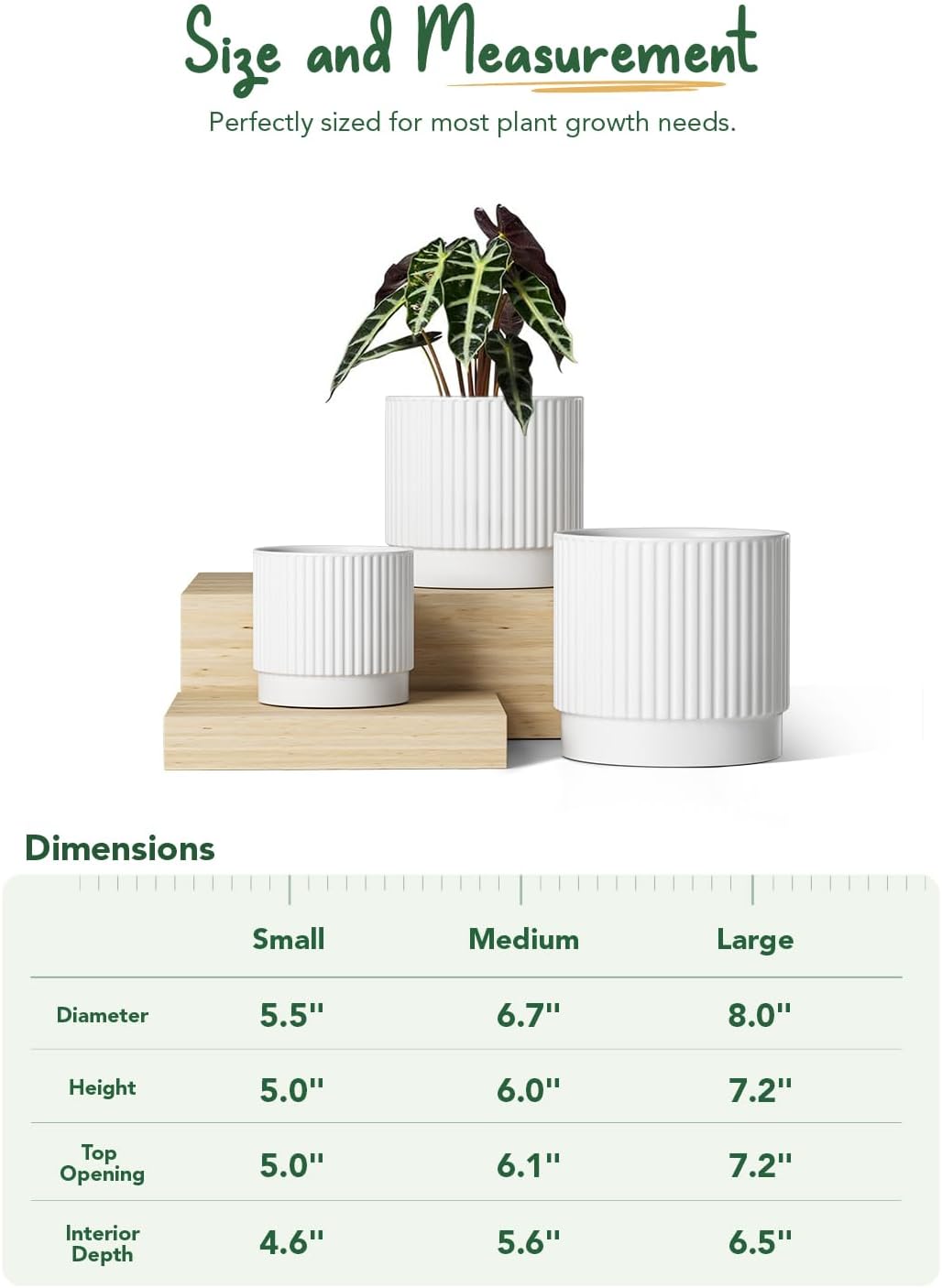 LE TAUCI Ceramic Pots for Plants, 8+6.7+5.5 Inch Plant Pots Indoor, Flower Pot with Drainage Holes, Medium Cylinder Planters for Indoor House Plants, Set of 3, White