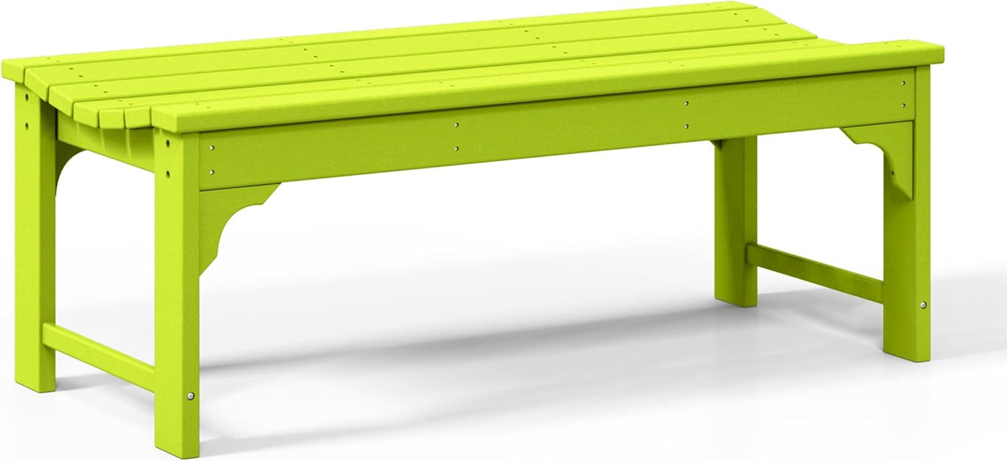 WestinTrends Malibu Outdoor Bench, All Weather Resistant Poly Lumber Backless Patio Garden Bench, Adirondack Curved Bench Seat for Comfort, Lime