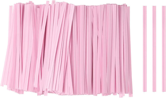 HARFINGTON 1000pcs Bag Twist Ties 3.5" Reusable Kraft Paper Twist Ties Wire Cable Ties for Party Bread Candy Cake, Light Pink