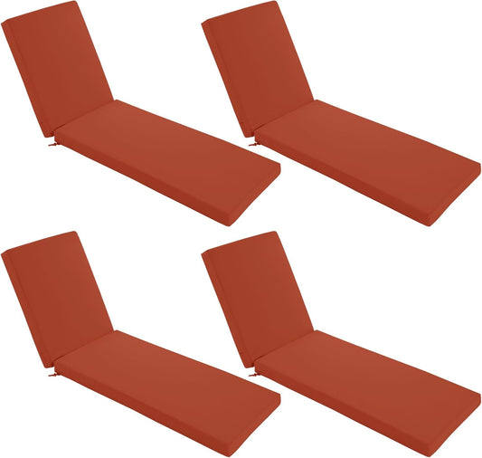 Chaise Lounge Cushions Outdoor Set of 4 - Waterproof and Fade Resistant Sun Lounger Replacement Cushions - Patio Lounger Pads with Removable Cover for Pool, Deck, 80 x 26 x 3 Inch, Rust