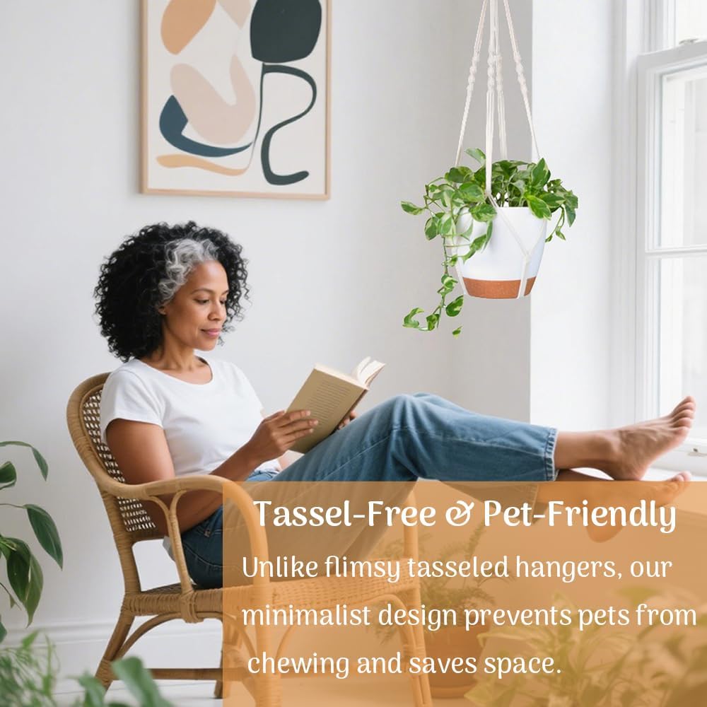 Set of 3 Hanging Planters for Indoor Plants with 10"/8"/7" Self-Watering Hanging Pots, Hanging Plant Pots with Drainage, 3 Different Size Macrame Plant Hangers with Hooks White Large