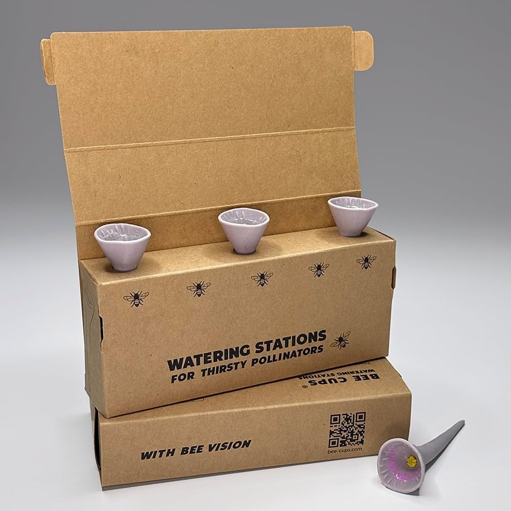 3 Pack, Bee Watering Station, Butterfly Feeder, Bee Feeder, Garden Decor, Bee Decor, Outdoor Garden Decor, Plastic Free, Handmade from Porcelain (3, Passion Flower Purple)