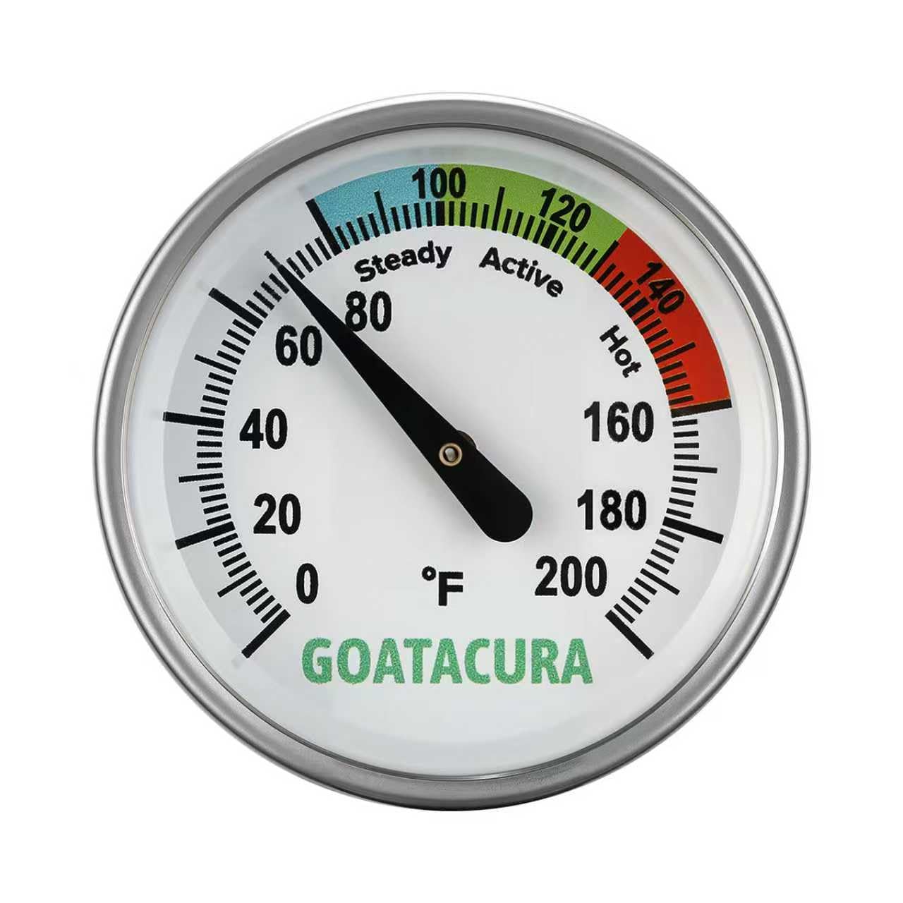 Compost Soil Thermometer, 304 Stainless Steel Case and Probe,1.75" Dial Size, 16" Stem Length, 0-200 Deg F, 3 Temperature Zones