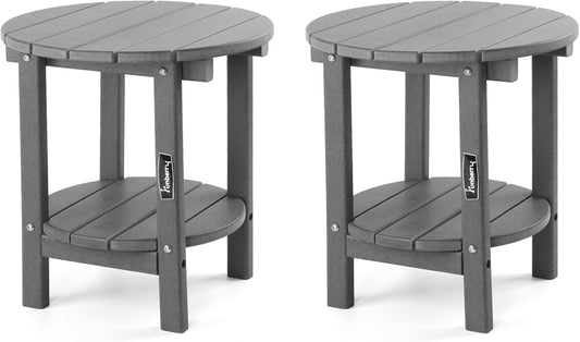 FUNBERRY Outdoor Adirondack Side Table Set of 2, 2-Tier Patio End Tables, HDPE All Weather for Outside