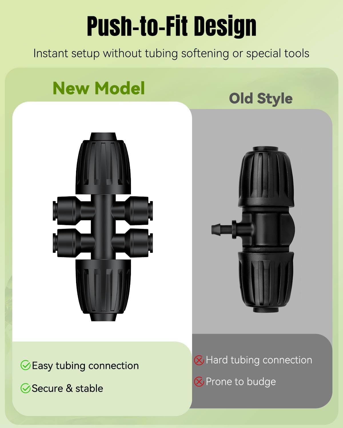 Pawfly 12 Pcs 1/2'' to 1/4'' Drip Irrigation Fittings, Anti-Leak Reducing Tees, Push-to-Fit Drip Irrigation Parts for Garden Lawn, 6-Way Barbed Tee Quick Connectors with Anti-Drop Locked Nuts