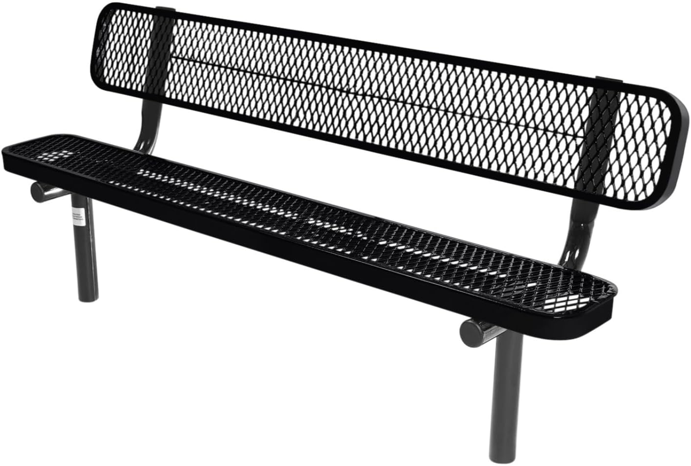 Coated Outdoor Furniture Heavy-Duty Outdoor Bench Thermoplastic Coated, Expanded Metal, Commercial-Grade Seating, Made in America (Inground with Back, 6 Ft, Black)