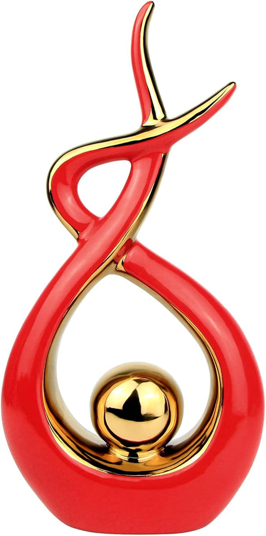 Norrclp Home Decor Modern Abstract Art Ceramic Statue Table Decorations for Dining Room Living Room Office Centerpiece (Red and Gold, Large)