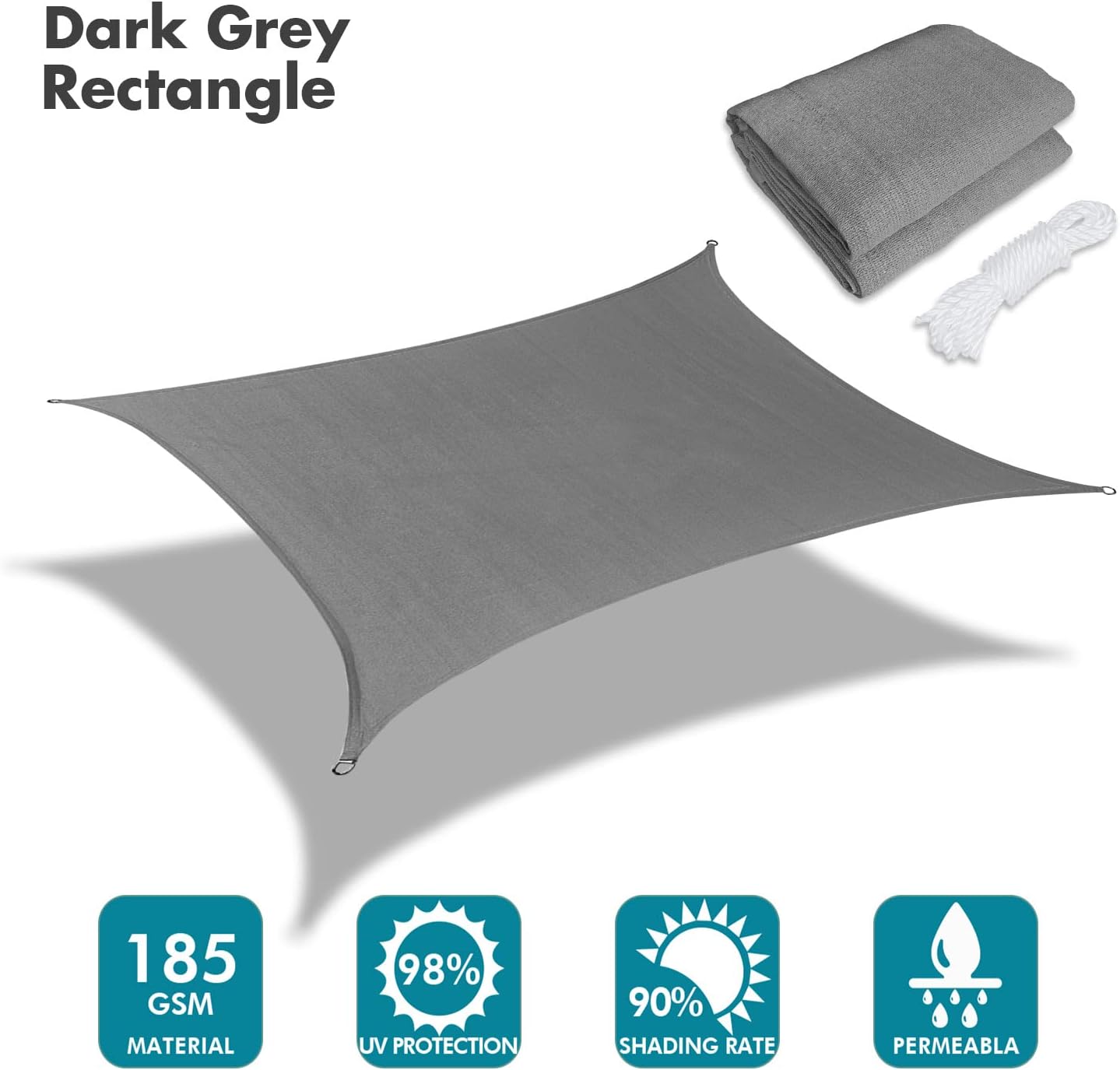 KANAGAWA 6'X10' Dark Gray Custom Size Sun Shade Sail Rectangle UV Block Canopy Cover for Patio Backyard Lawn Garden Outdoor (Customized Available)
