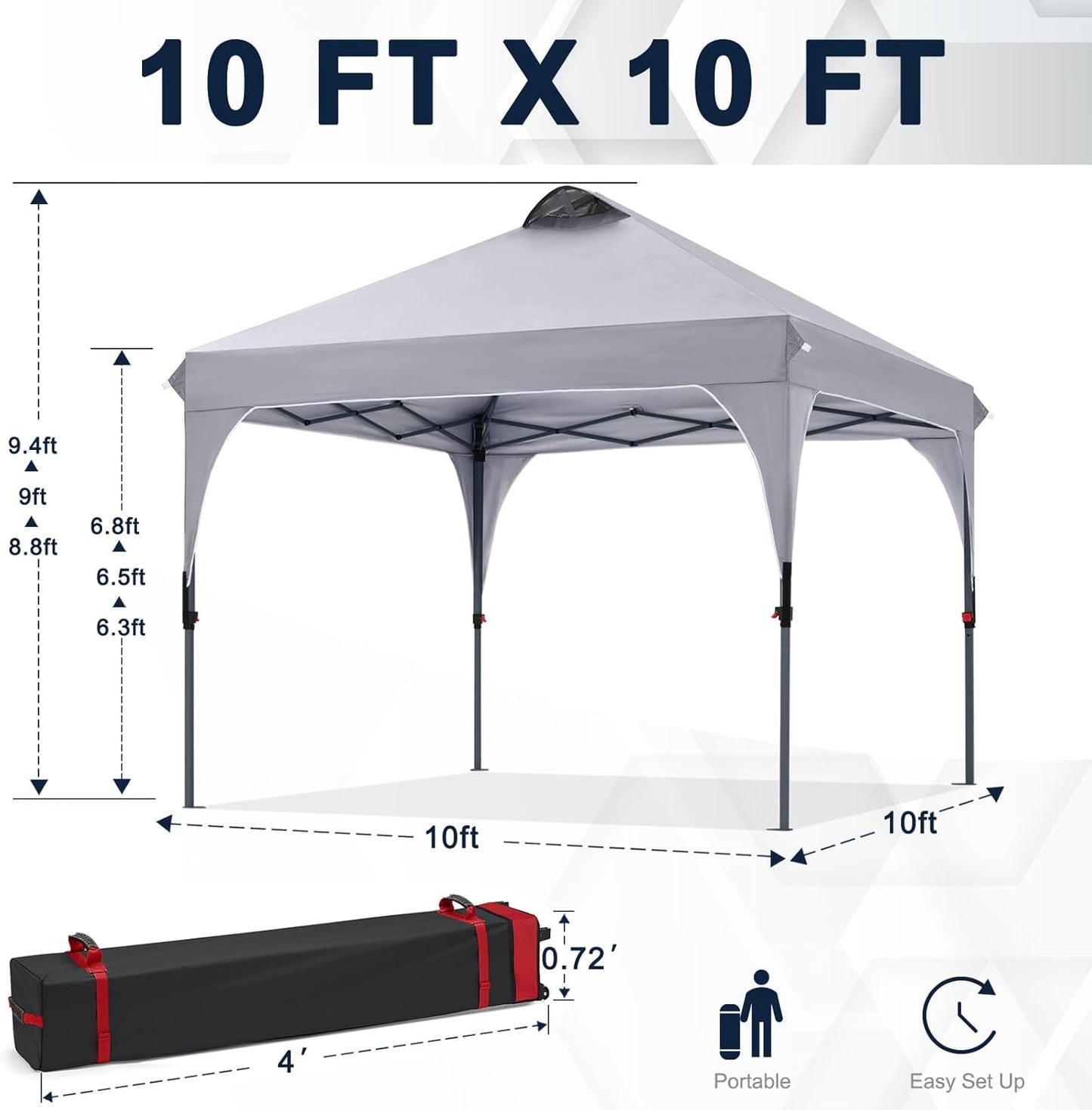 COOSHADE Pop Up Canopy Tent, 10x10 Easy Setup Instant Canopy Sun Shelter Beach Tent, Portable Sports, Grey