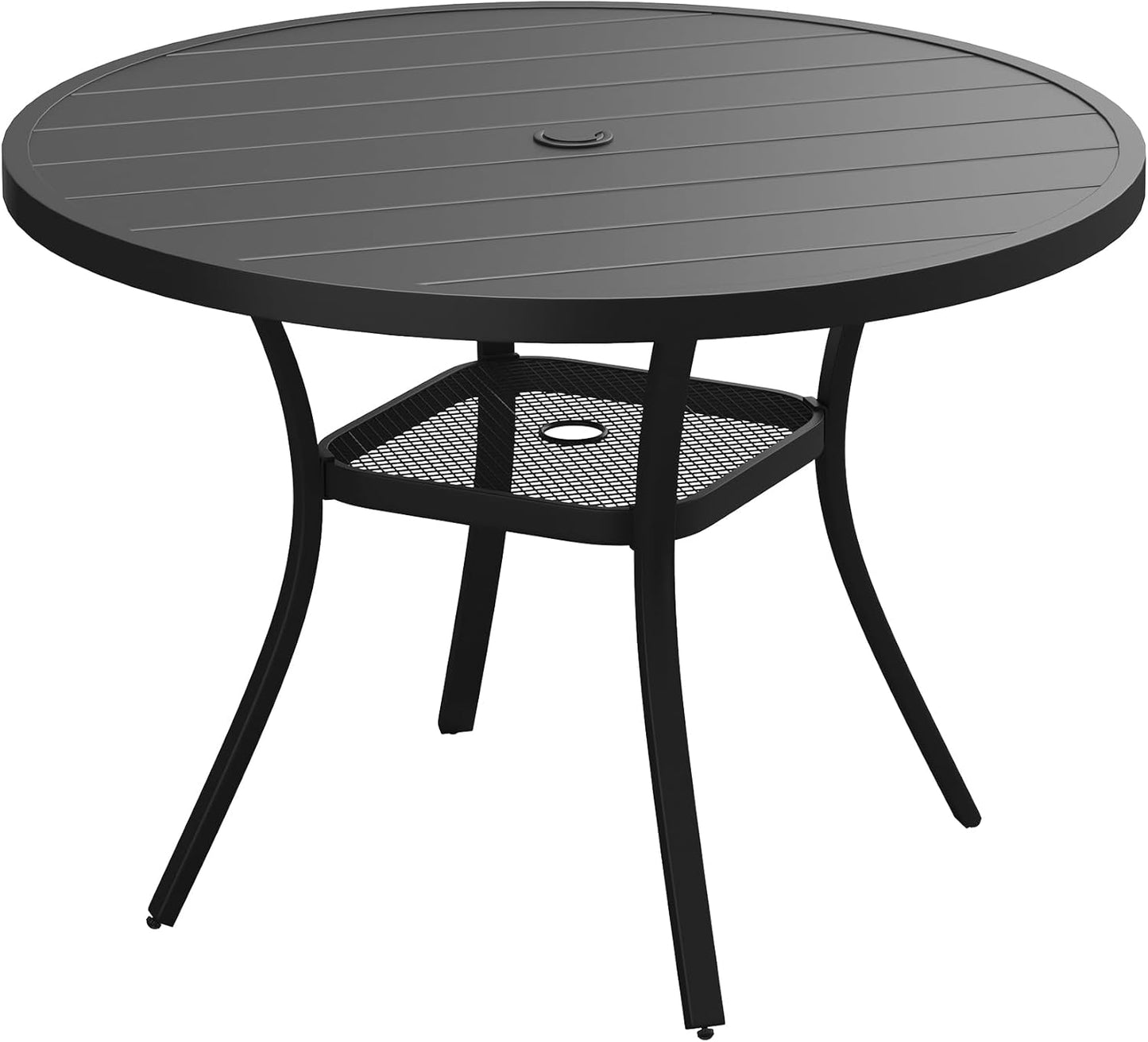 VICLLAX 41.2"x 28" Outdoor Round Patio Table for Lawn Garden, All Weather Metal Round Patio Dining Table with Adjustable Umbrella Hole, Patio Table for 4 Person, Black Tabletop