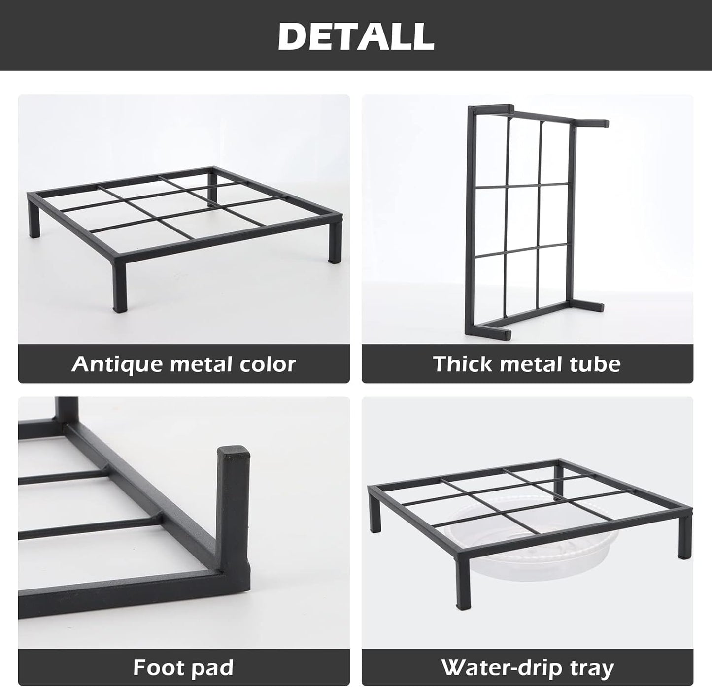 9.8" Metal Heavy Duty Potted Plant Stand Flower Pot Holder with Saucer Indoor Outdoor Rustproof Iron Garden Container Square Supports Rack for Planter ,2 Pack(iron color )
