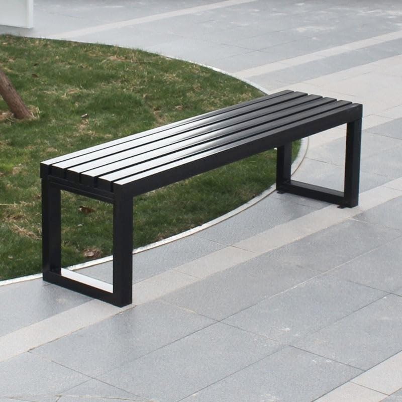 Weatherproof Metal Dining Bench, Outdoor Bench Backless Patio Bench 2-Person Farmhouse Bench Garden Bench for Kitchen, Living Room, Entryway(Black,47in)