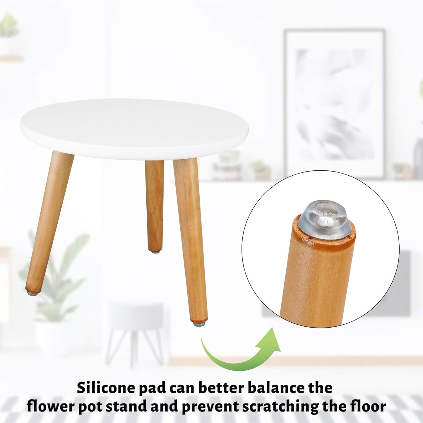 Uneedem Indoor Plant Stand, Wood Mid Century Modern Small Round Side Plant Table for Indoor Plants, 8.9" Tall Plant Holder for Flower Pots End Table