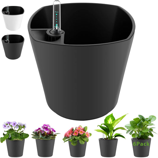 Self Watering Planters for Indoor Outdoor Plants 7 inch Flower Pot with Water Level Indicator Grey 6 Pack African Violet Self Watering Pots for All Orchid agave etc. House Plant Plastic Planter