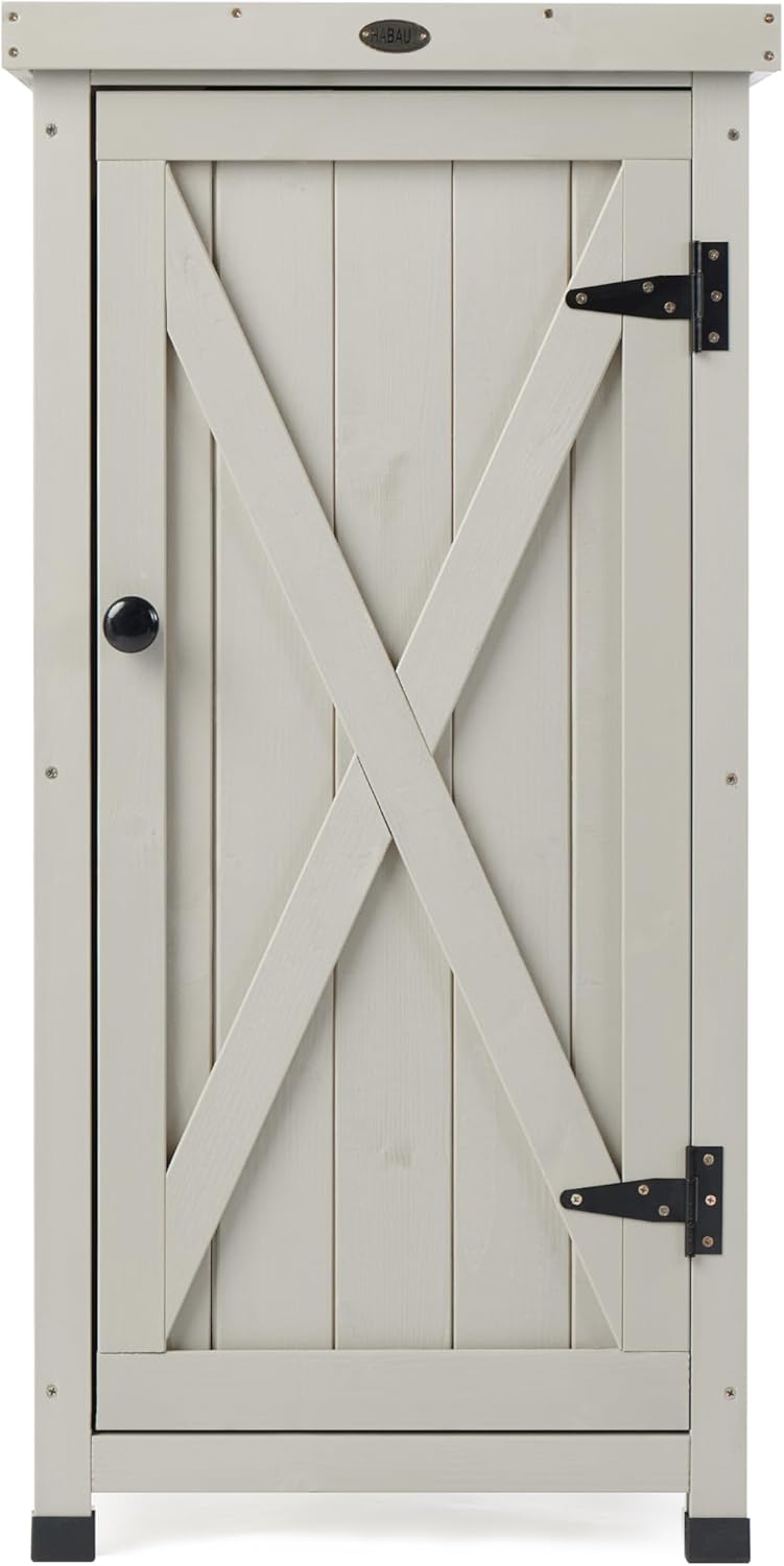 Outdoor Storage Cabinet for Patio, Garden Potting Bench Table with Shelves & Metal-Tabletop, Wooden Planting Work Station, Weatherproof