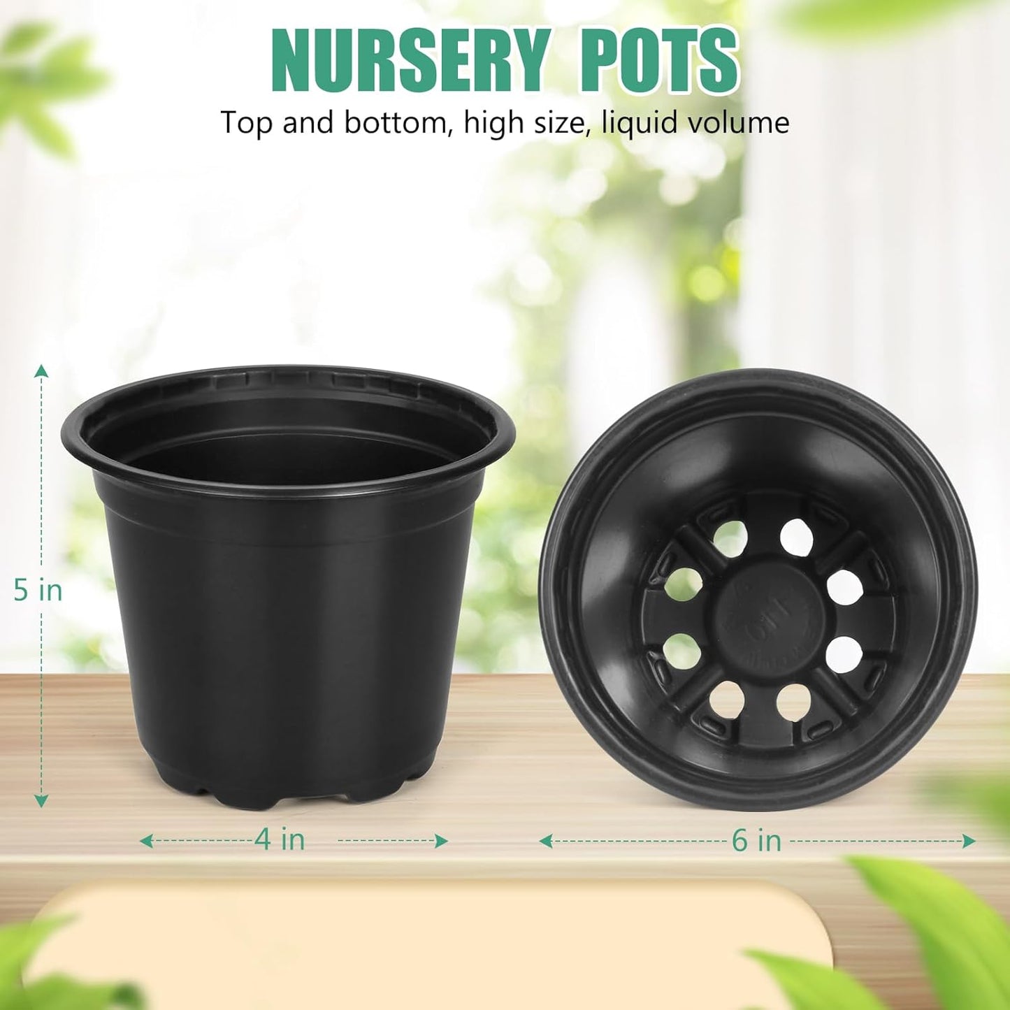 60 Pack 6 Inch Nursery Pots for Plants, Plastic Seeds Starter Pots with Drainage Holes, Small Plastic Plant Nursery Pots for Succulents Seedling Cutting Transplanting (60, 6 Inch)