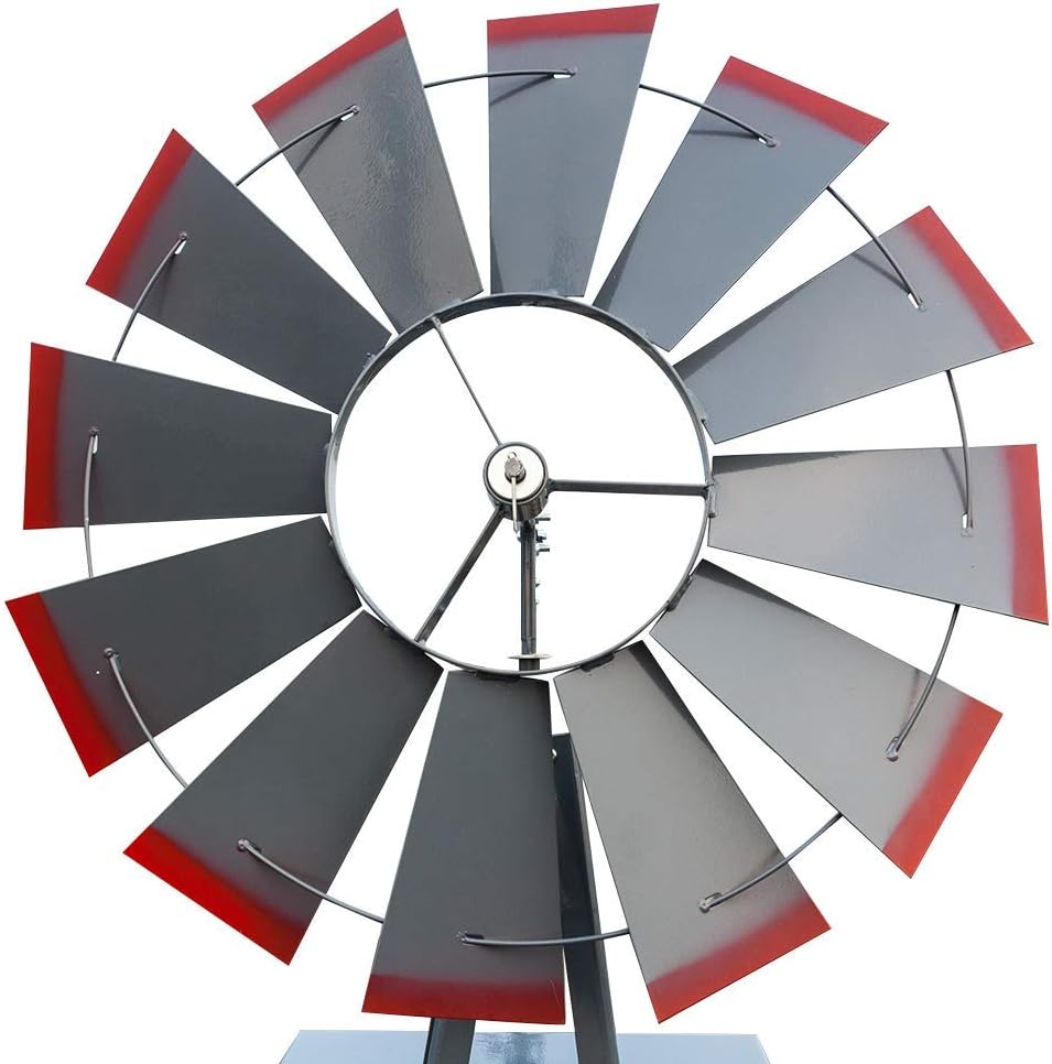 8FT Windmill for Yard Garden Decoration with Weather Vanes，Heavy Duty Outdoor Wind Mills, Large Metal Outdoor Windmill,Weather Resistant,Gray