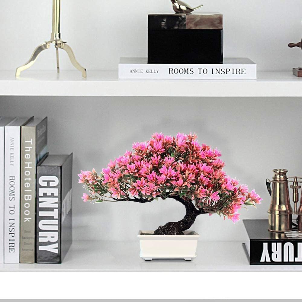 Fake Plants Plastic Artificial Bonsai Tree, Pink Room Decor Bonsai Tree for Home Bedroom Farmhouse Office Desk Decor, Tall 9.5"