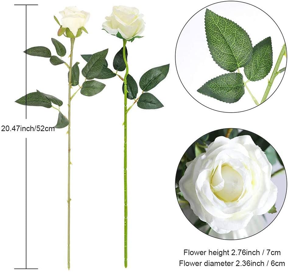 Hawesome 12PCS Artificial Silk Flowers Realistic Roses Bouquet Long Stem for Home Wedding Decoration Party (White -2)