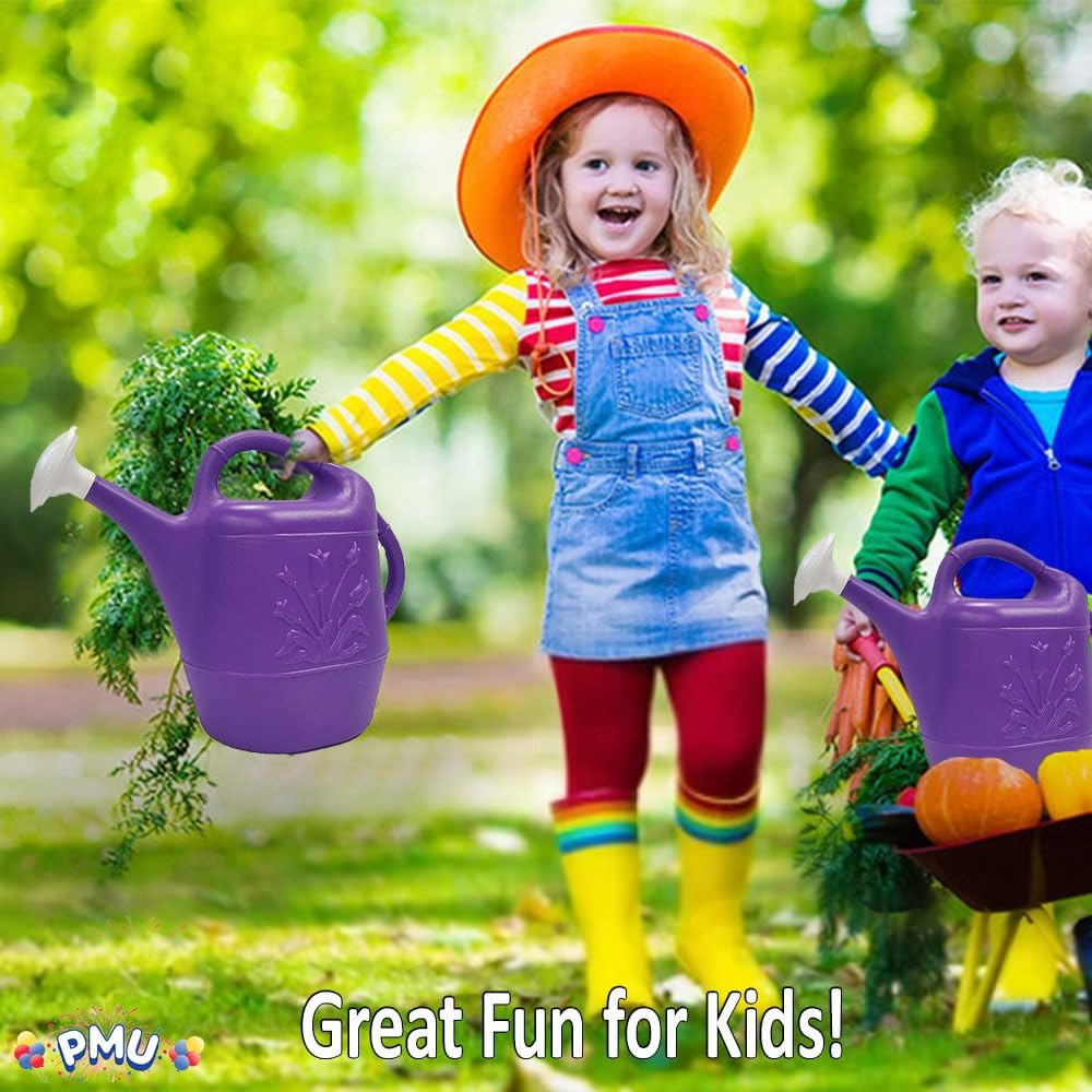 PMU 2 Gallon Watering Can - Garden Watering Can for Indoor & Outdoor Plants - Plastic Water Can with Detachable Sprinkler Head - Large Water Pot, Made in USA - Purple Pkg/6