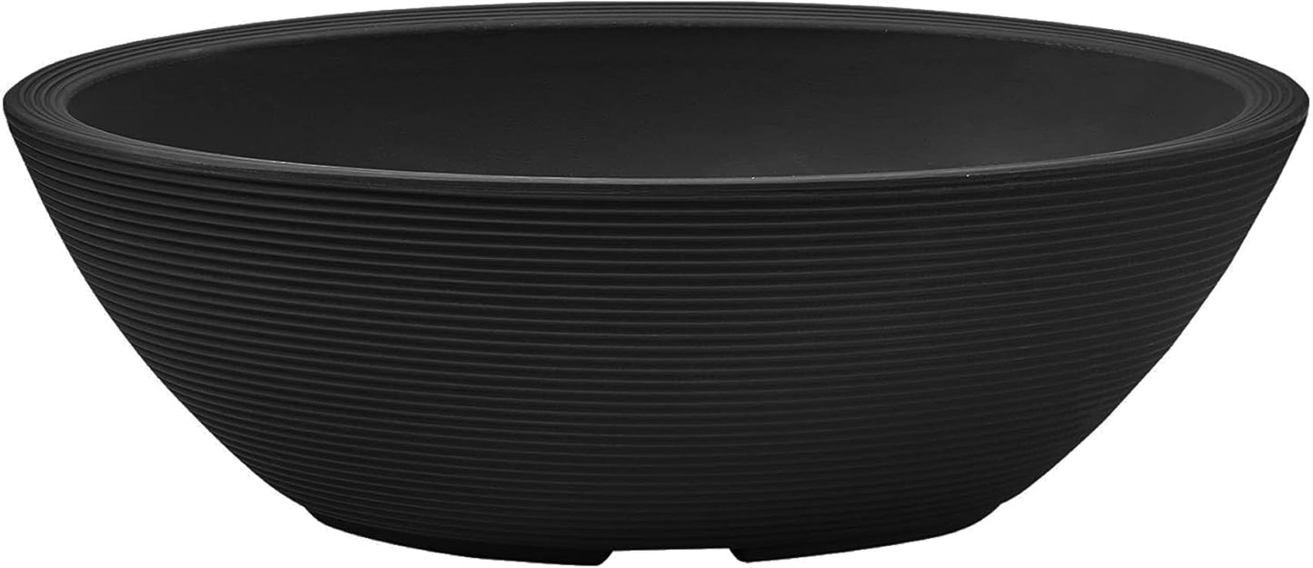 Crescent Garden Delano Oval Planter Bowl, Succulent Garden, Unique Indoor/Outdoor Double-Walled Plant Bowl with Plug- Oval Shape - 24" L x 17" W x 8" H (Caviar Black)