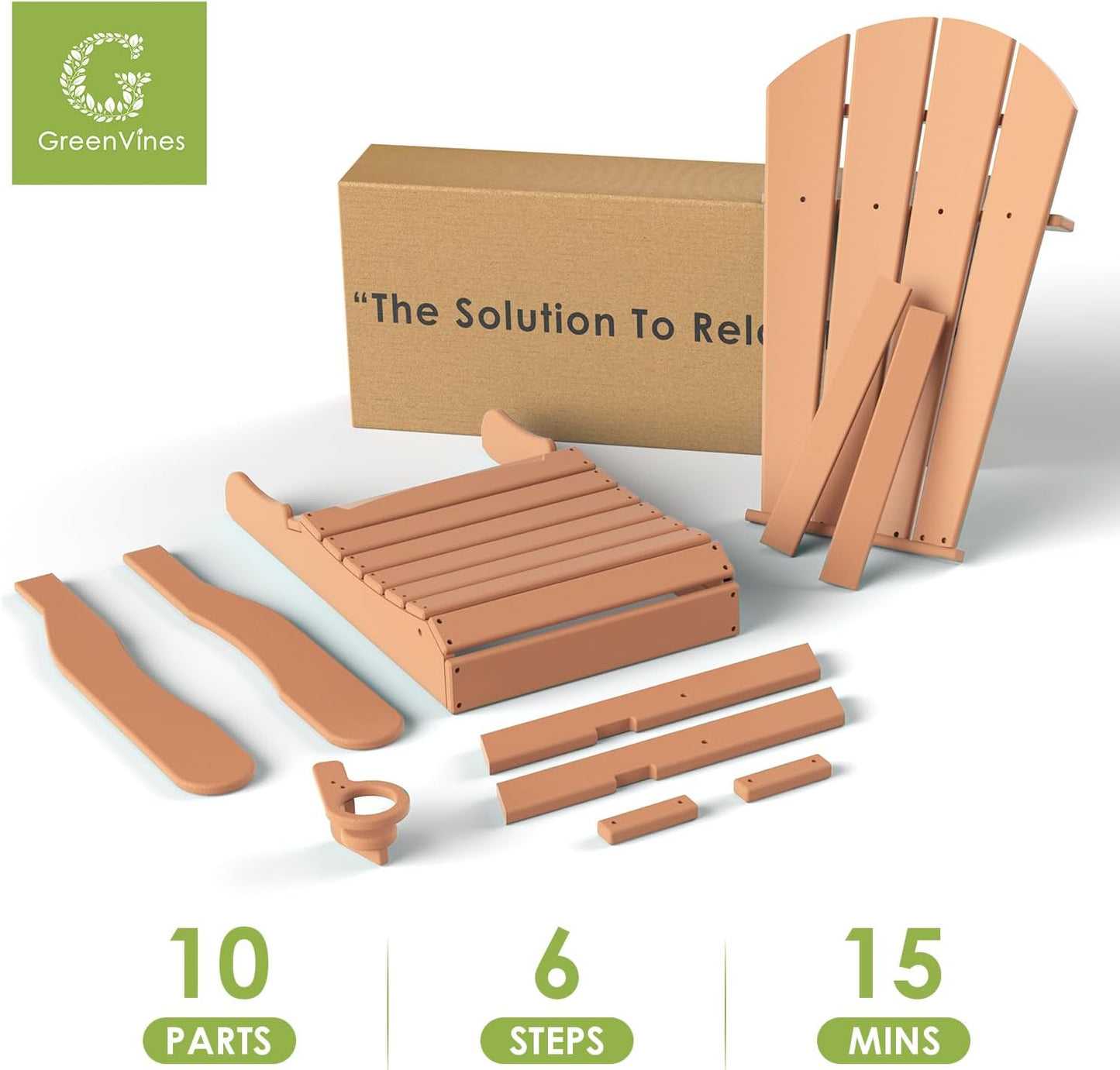 GREENVINES Folding-Adirondack-Chairs-Set-of-4 | HDPE Plastic | Fire Pit Chair | All Weather | Cup Holder | Teak | for Deck Backyard Patio Outdoor Garden