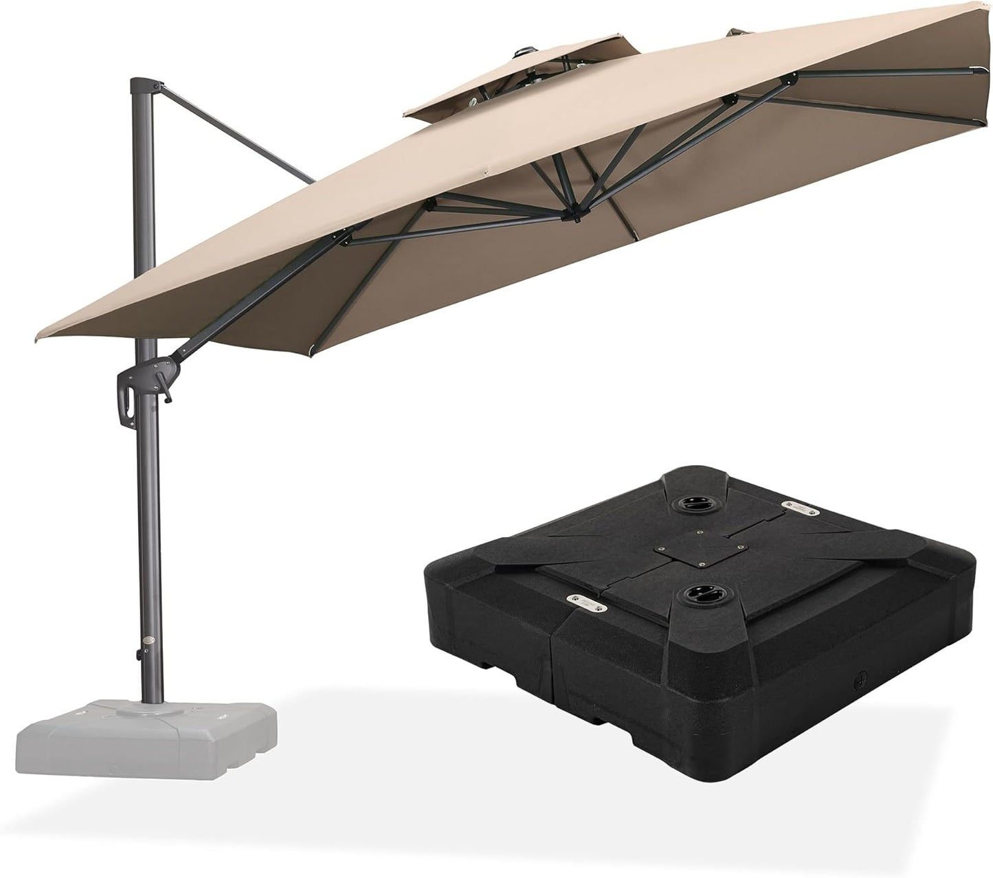 PURPLE LEAF 11ft Patio Umbrella with Base Included Large Offset Umbrella Hanging Double Top Square Cantilever Outdoor Umbrella for Garden Deck Backyard Pool Taupe