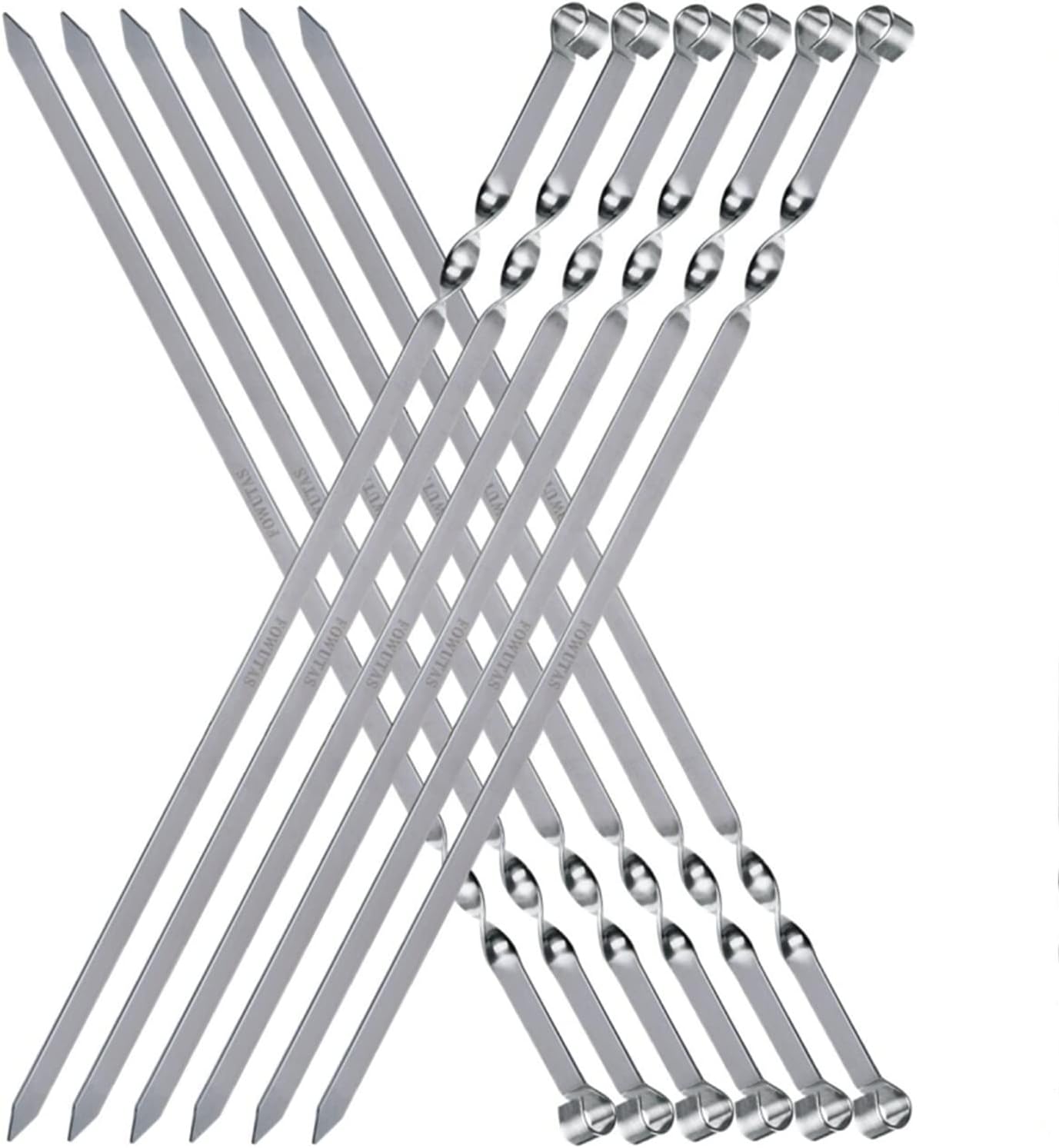 Large Metal Skewers For Grilling Shish Kebab Sticks 22 inch Skewers For Kabobs Flat Barbecue Skewer Stainless Steel Grill Stick for Meat, Chicken, Shrimp, Fruit, Vegetables(12PCS)