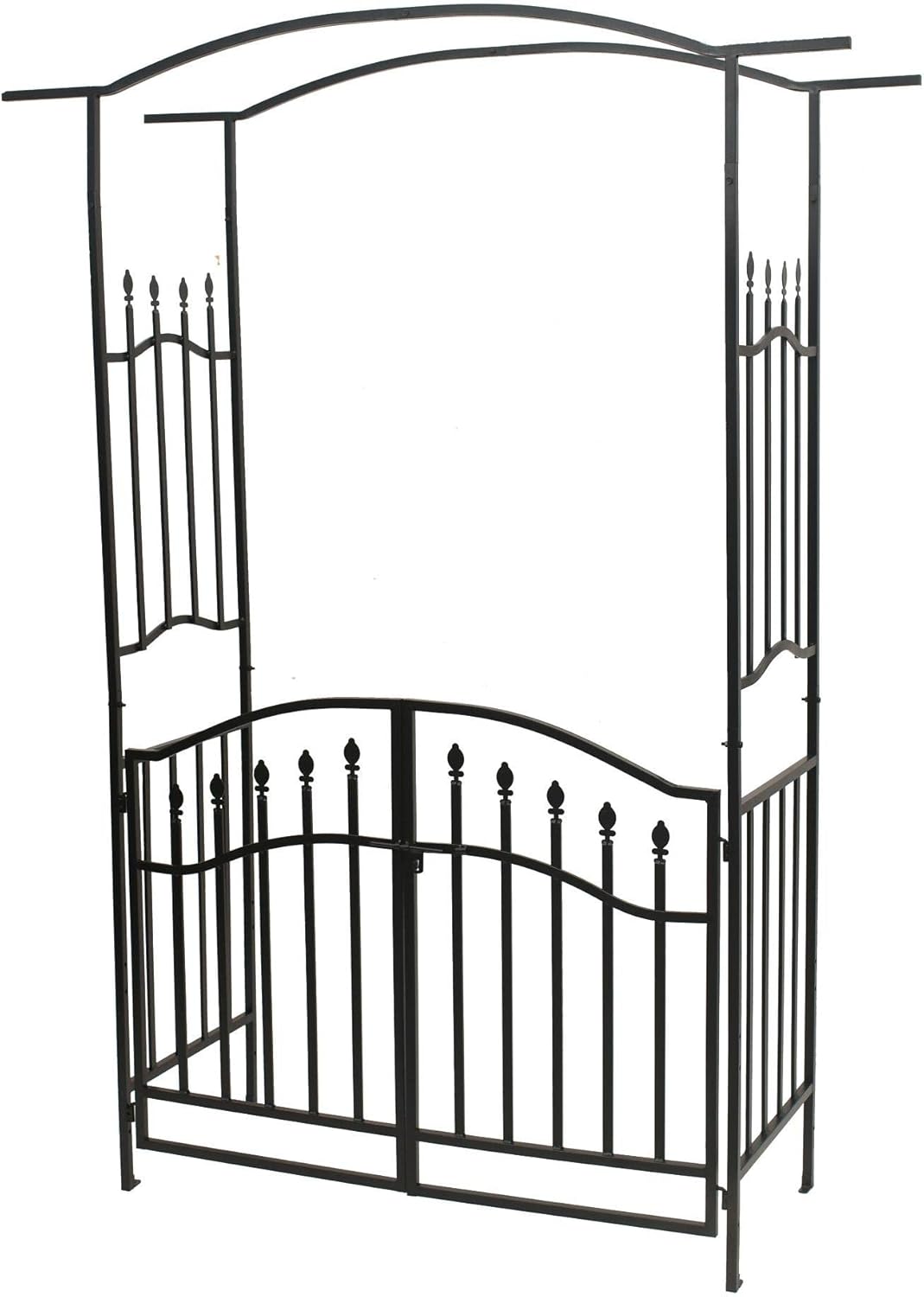 Steel Garden Arch with Gate, 6'8" High x 4'11" Wide, Garden Arbor for Various Climbing Plant, Outdoor Garden Lawn Backyard