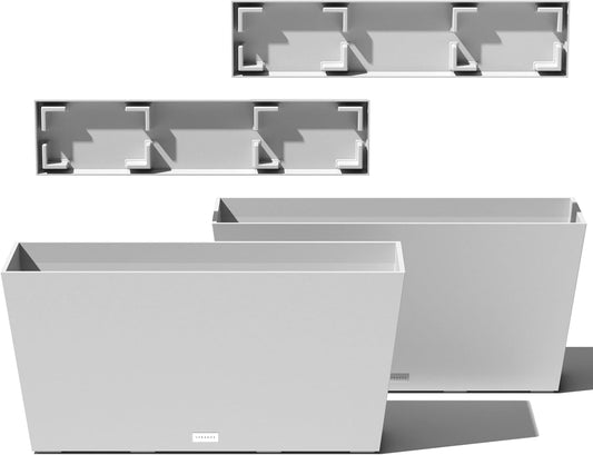 Veradek Midori Long Trough Planter (White, 31 inch - 2 Pack with 2 Saucer Trays)