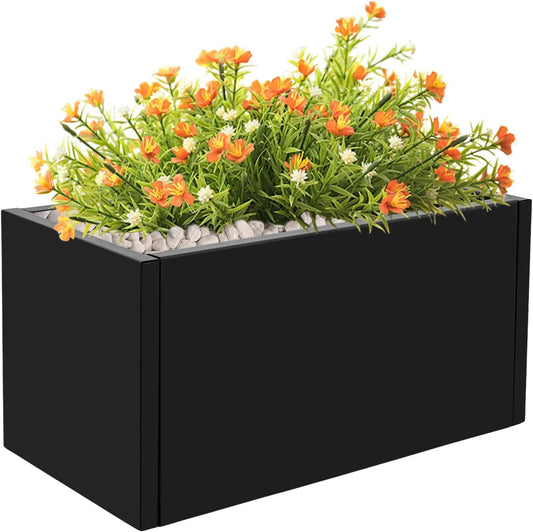 25" L x12 W x12 H Metal Flower Boxes Planter Boxes Outdoor Raised Garden Bed Indoor Outdoor Planting Bed Black Rectangle Planter Box for Patios Lawn Yard Decor Storage