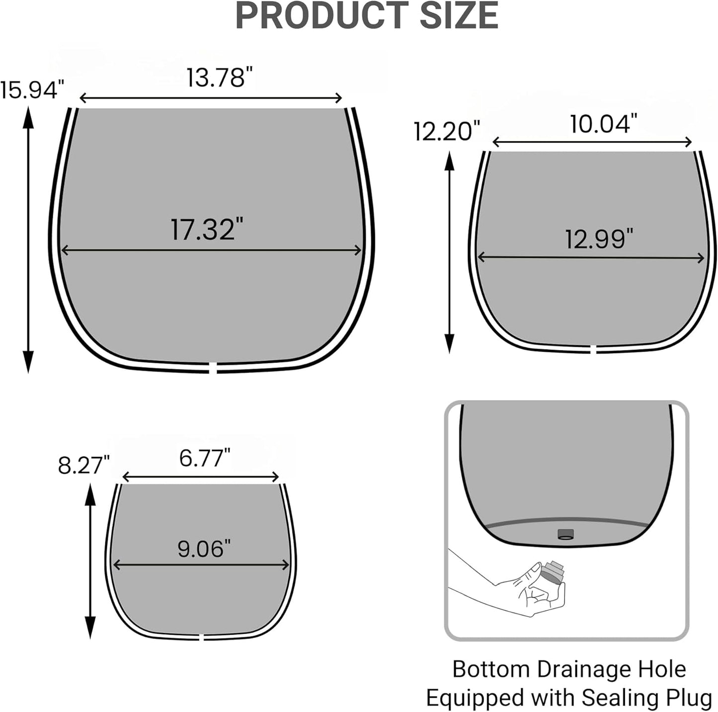 Large Outdoor Planter, 17.32"+12.99"+9.06" Dia Round Weathered Concrete Planter Set of 3, Flower Pots with Drainage Holes, Sealing Plug for Garden, Patio, Home, Office, Greenish Bronze Rust