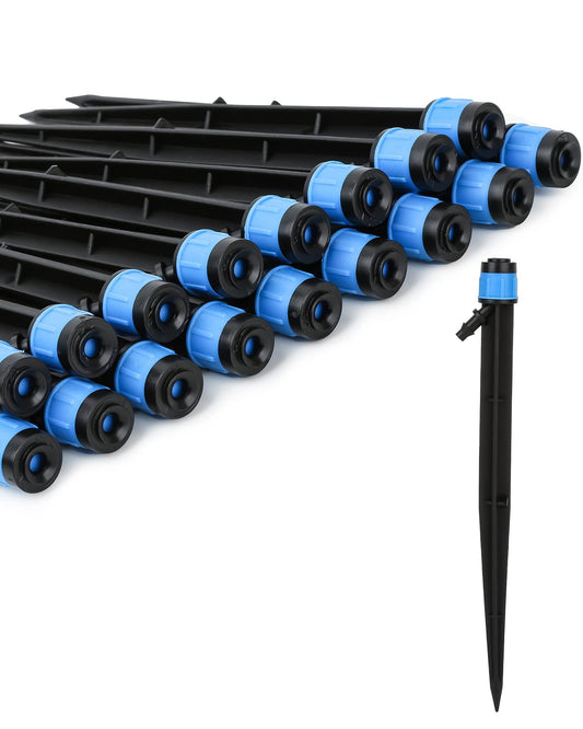 50 Pack Drip Irrigation Emitters Adjustable Irrigation Dripper 360 Degree Full Circle Pattern Water Flow Bubbler with Stake for 1/4 inch Irrigation Hose for Garden Greenhouse