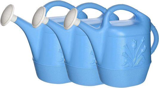 PMU 2 Gallon Watering Can - Garden Watering Can for Indoor & Outdoor Plants - Plastic Water Can with Detachable Sprinkler Head - Large Water Pot, Made in USA - Blue Pkg/3
