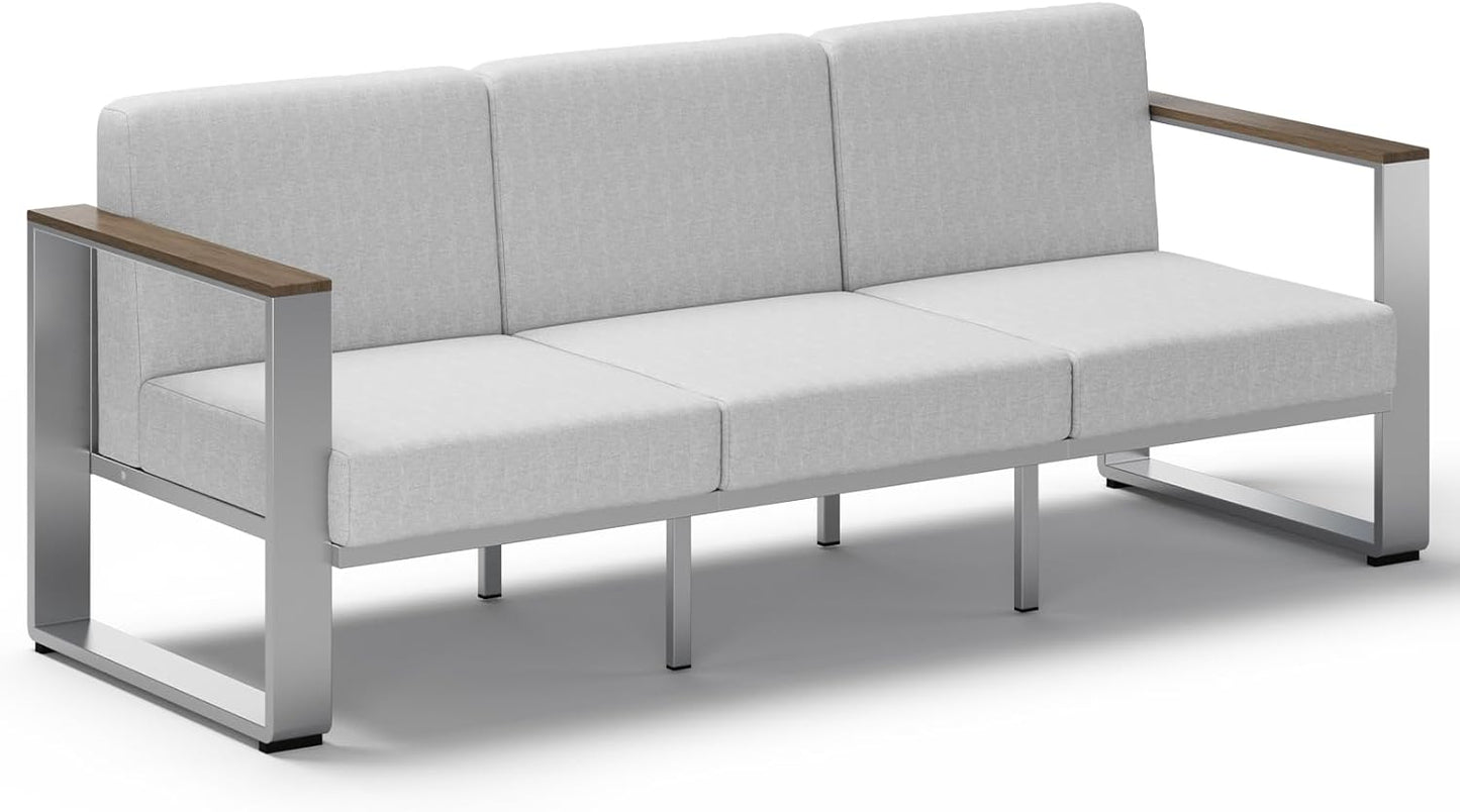 Aluminum Outdoor Patio Furniture, 1 Piece 3-Seat Sofa, All-Weather Metal Modern Outside Sofa for Deck, Porch (LightGray)