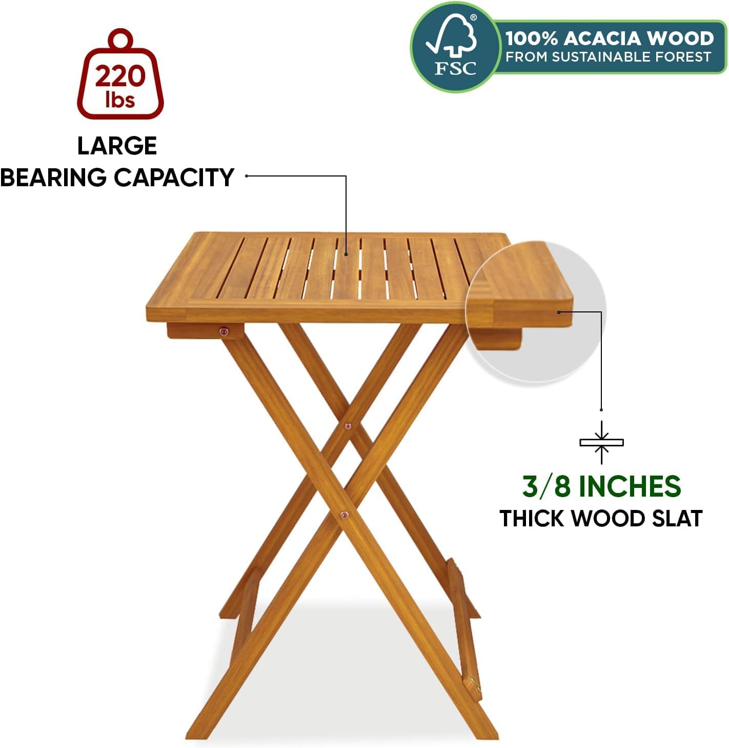 IDZO Heavy Duty 400lbs Capacity Patio Bistro Set 3 Piece Outdoor, Folding Chairs w/Cushion, Square Table - Upgrate 2024