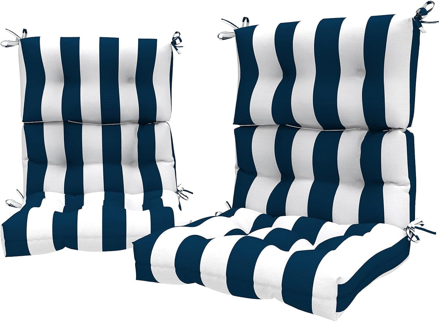 LVTXIII 2 Pack Outdoor High Back Cushions Patio Tufted Seat and Back Chair Cushions with Ties, Replacement Chair Pad for Outdoor Furniture Decoration (44” L x 22 W”, Set of 2, Cabana Navy)