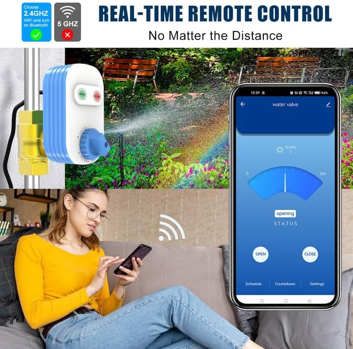 DN20 Smart Water Valve, 3/4 Inch WiFi Water Timer for Garden Hose, Sprinkler Timer Auto Watering with Manual Button Control, Compatible with Alexa, Google