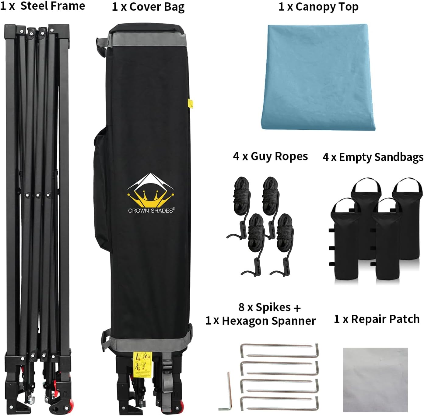 CROWN SHADES 10x10 Pop Up Canopy Tent - Patented Center Lock One Push Instant Outdoor Canopy Beach Tent with STO-N-Go Bag 8 Stakes & 4 Sand Bags，Cyan Blue