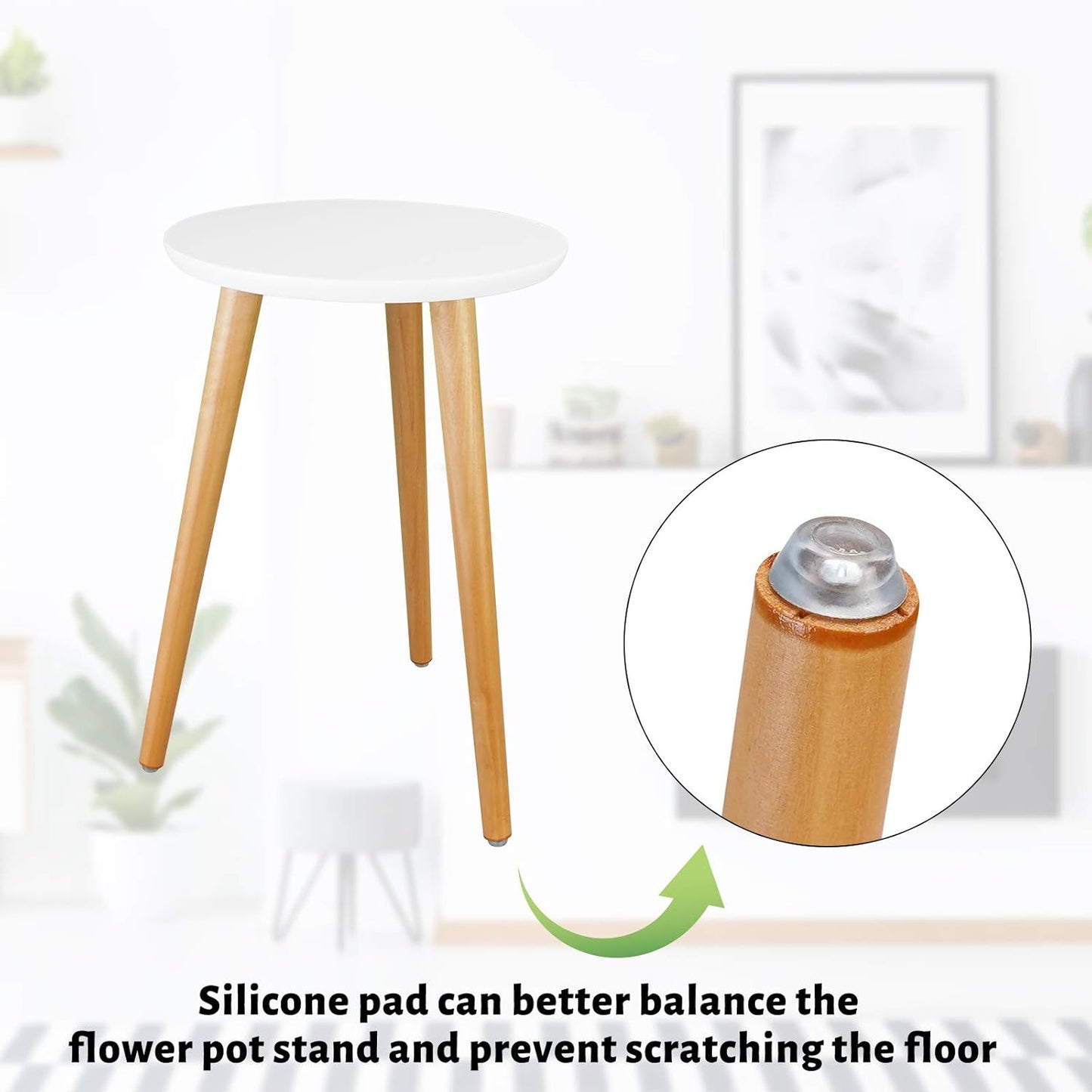 Uneedem Wood Mid Century Plant Stand for Indoor Plants, Modern Table, Tall Holder for Flower Pots, Small Round Side/End Table(A2 White, High: 16.5")