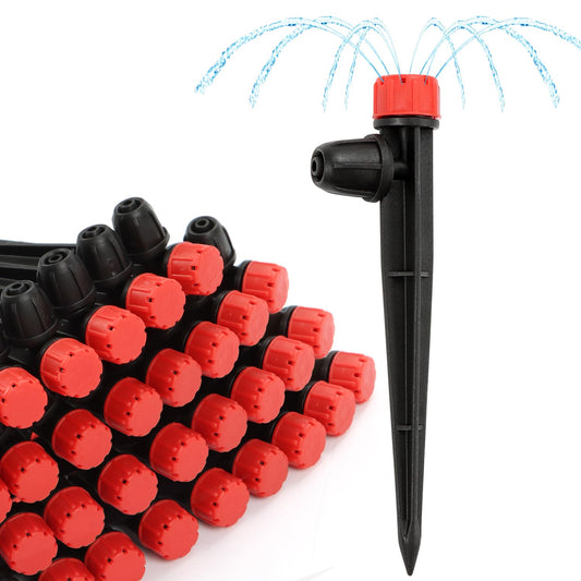 25 Pieces Drip Emitters for 1/4" Drip Irrigation Tubing, Adjustable 360 Degree Stream Drip Emitters with Stake 360° Full Circle 8 Hole Stream Emitters Garden Irrigation Micro Drippers