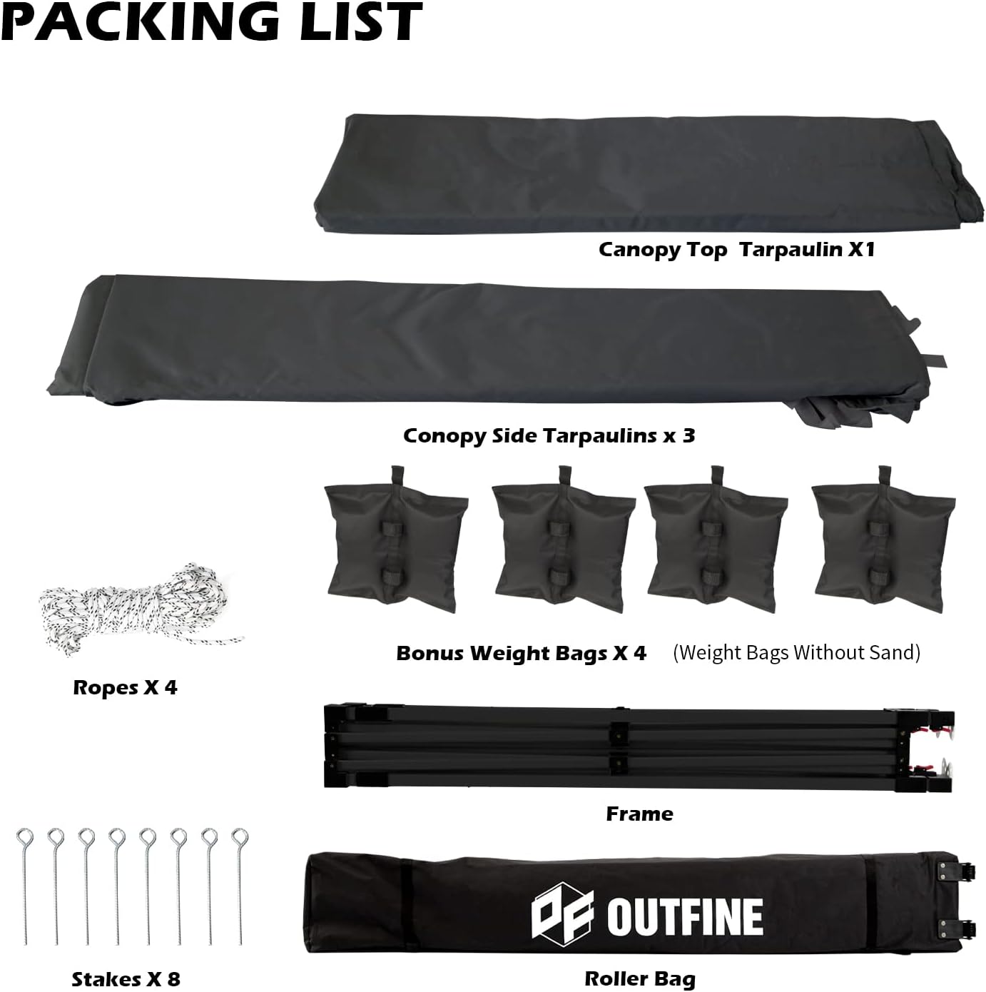 OUTFINE Heavy Duty Canopy 10x10 Pop Up Commercial Canopy Tent with 3 Side Walls Instant Shade, Bonus Upgrade Roller Bag, 4 Weight Bags, Stakes and Ropes (Black, 10 * 10FT)
