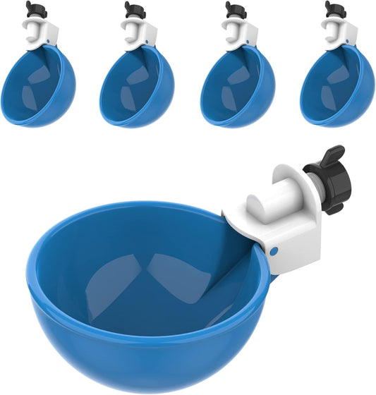 Lil Clucker - Blue Large Automatic Chicken Waterer Cups Suitable for Ducks, Geese, Turkeys, and Bunny Rabbit - Water Feeder Kit - Poultry Waterer - Pack of 5